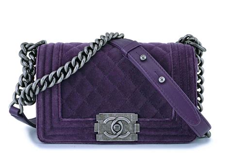chanel purple velvet boy bag